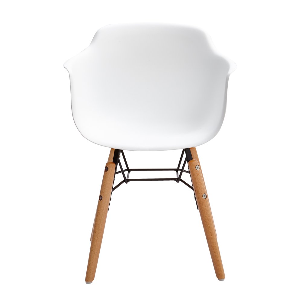 Set Of Four White And Brown Heavy Duty Plastic And Wood Juvenile Side Chairs