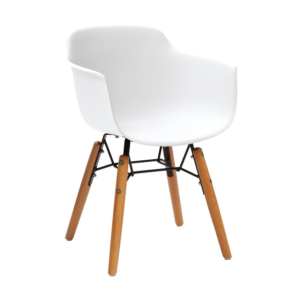 Set Of Four White And Brown Heavy Duty Plastic And Wood Juvenile Side Chairs