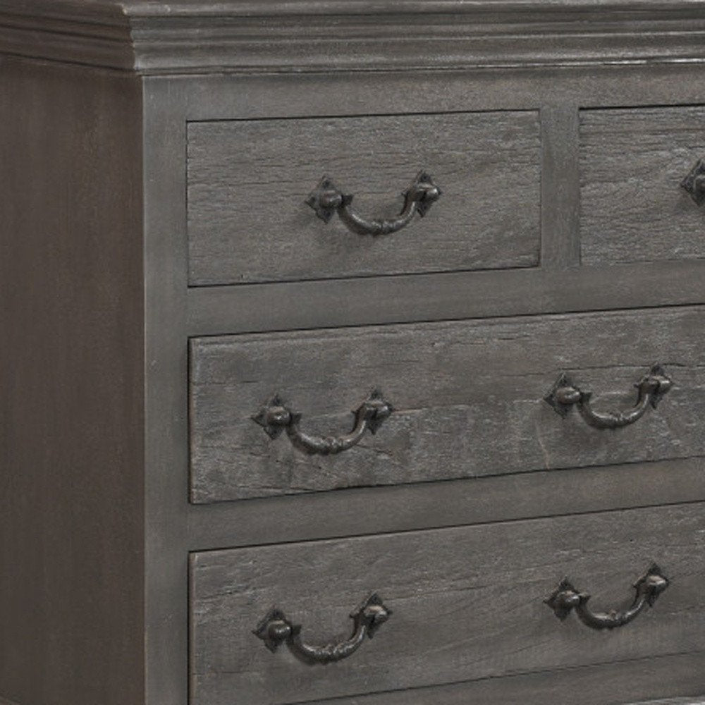 64" Brown Distressed Solid and Reclaimed Wood Seven Drawer Double Dresser