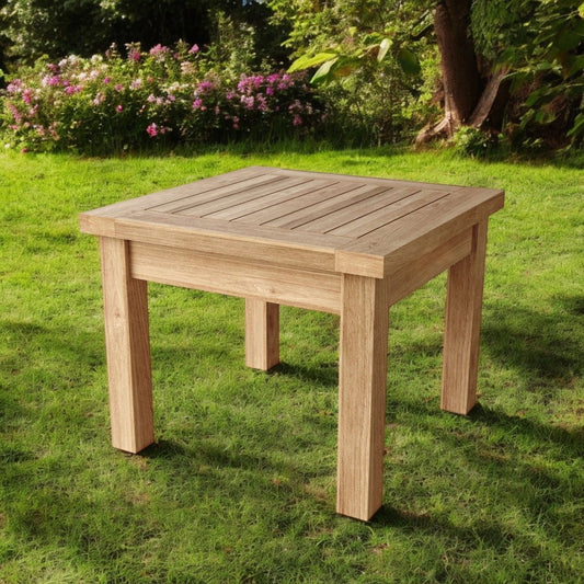 Mesa auxiliar cuadrada de madera maciza natural para exteriores de 20"