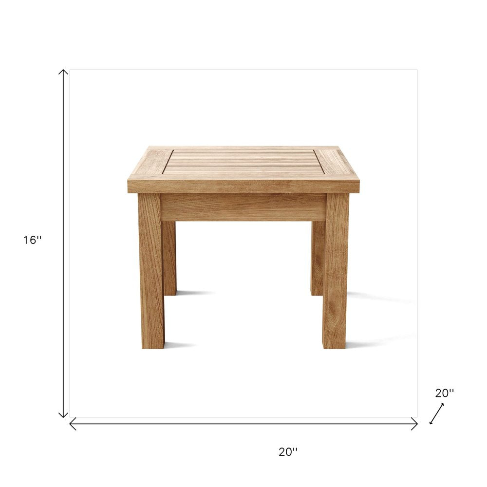 Mesa auxiliar cuadrada de madera maciza natural para exteriores de 20"