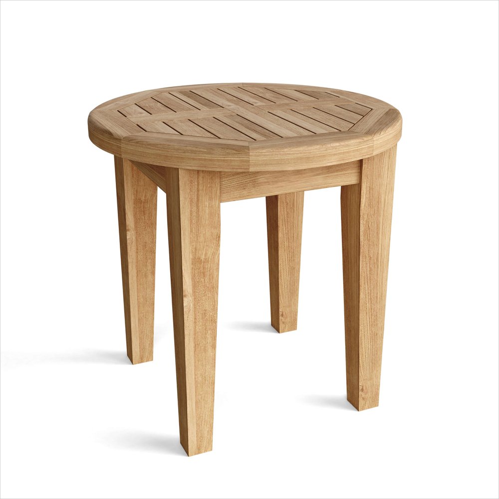 Mesa auxiliar para exterior de madera maciza natural redondeada de 20"