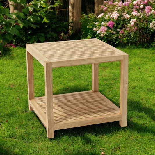 Mesa auxiliar cuadrada de madera maciza natural de 22" para exteriores