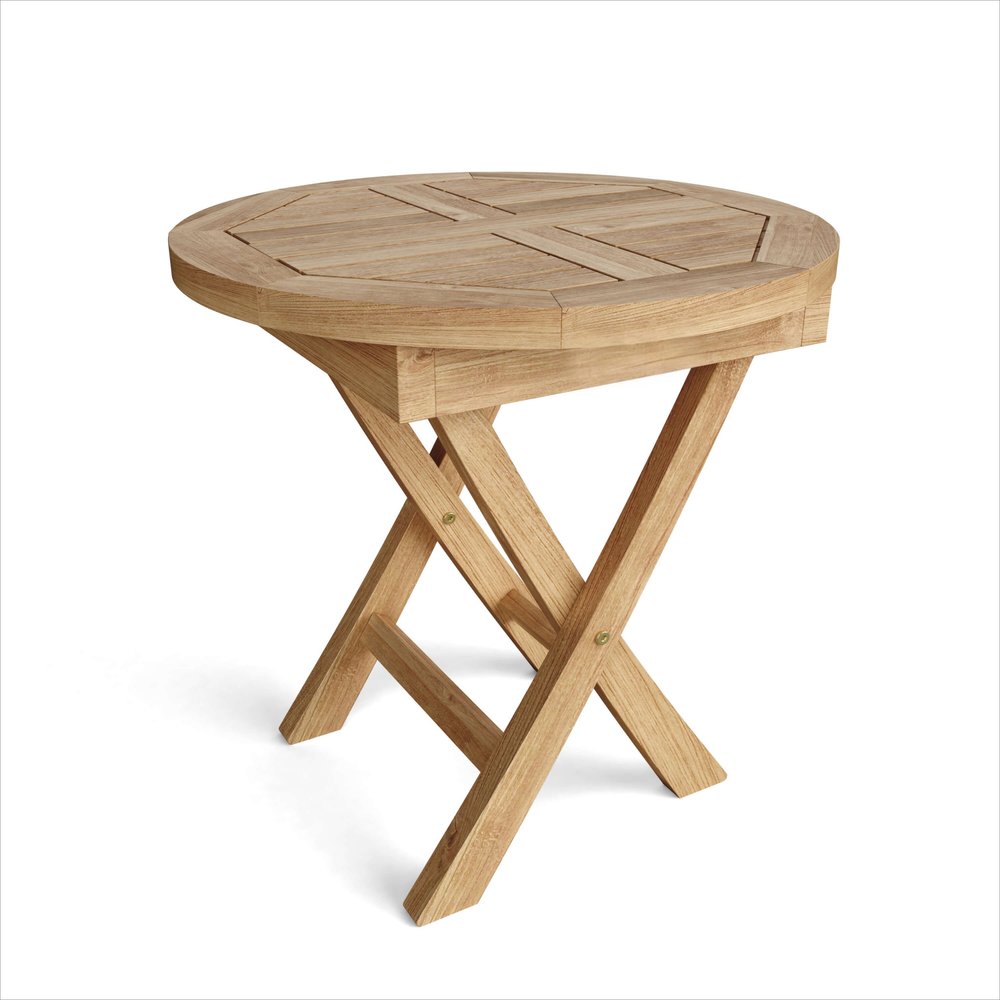 Mesa auxiliar plegable para exteriores de madera maciza natural redondeada de 20"