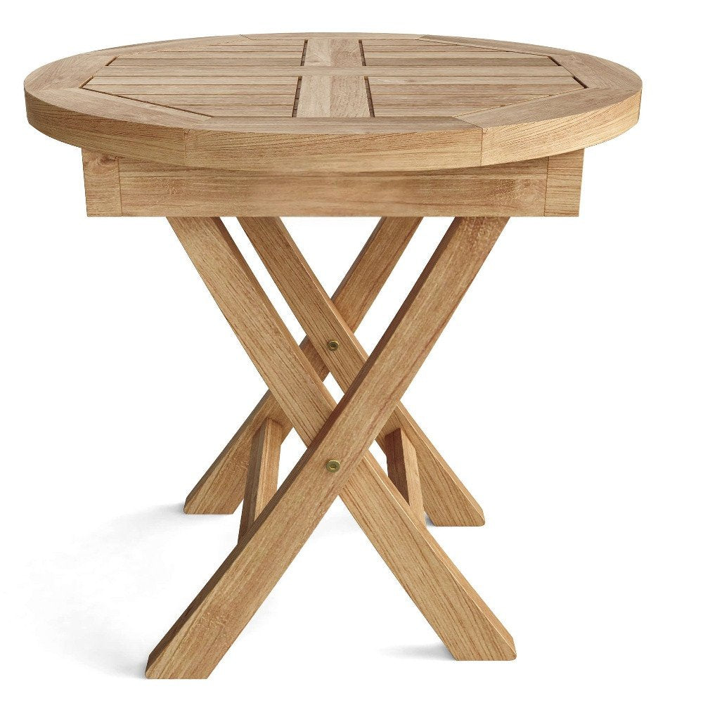 Mesa auxiliar plegable para exteriores de madera maciza natural redondeada de 20"