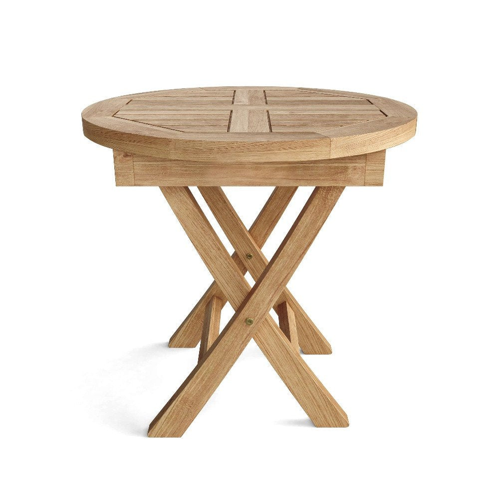 Mesa auxiliar plegable para exteriores de madera maciza natural redondeada de 20"
