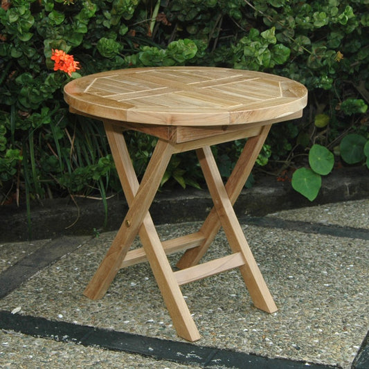 Mesa auxiliar plegable para exteriores de madera maciza natural redondeada de 20"