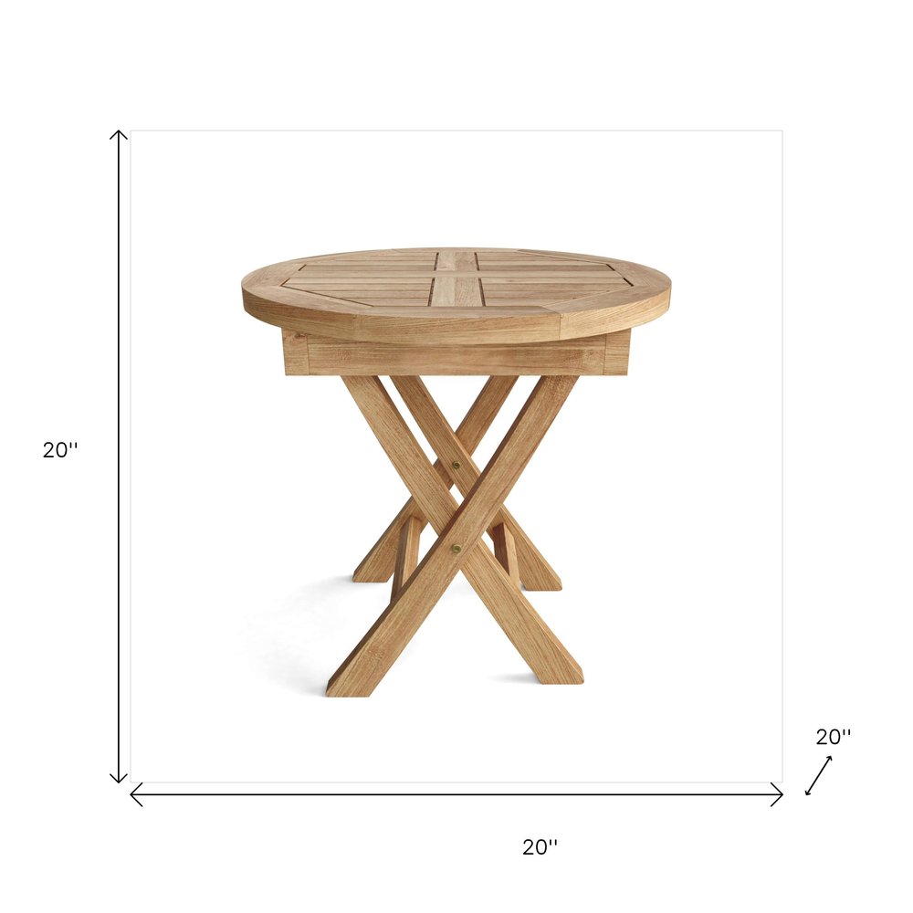 Mesa auxiliar plegable para exteriores de madera maciza natural redondeada de 20"