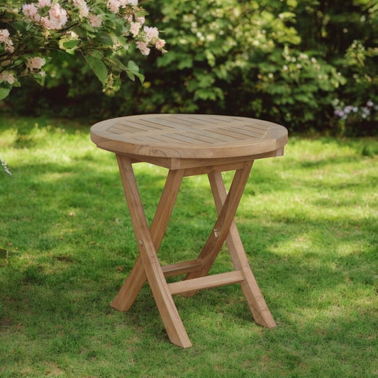 Mesa auxiliar plegable para exteriores de madera maciza natural redondeada de 20"
