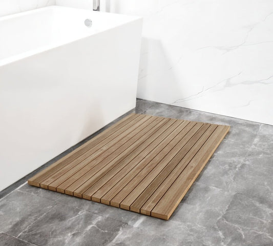 Alfombra de ducha cuadrada de teca natural de 20"