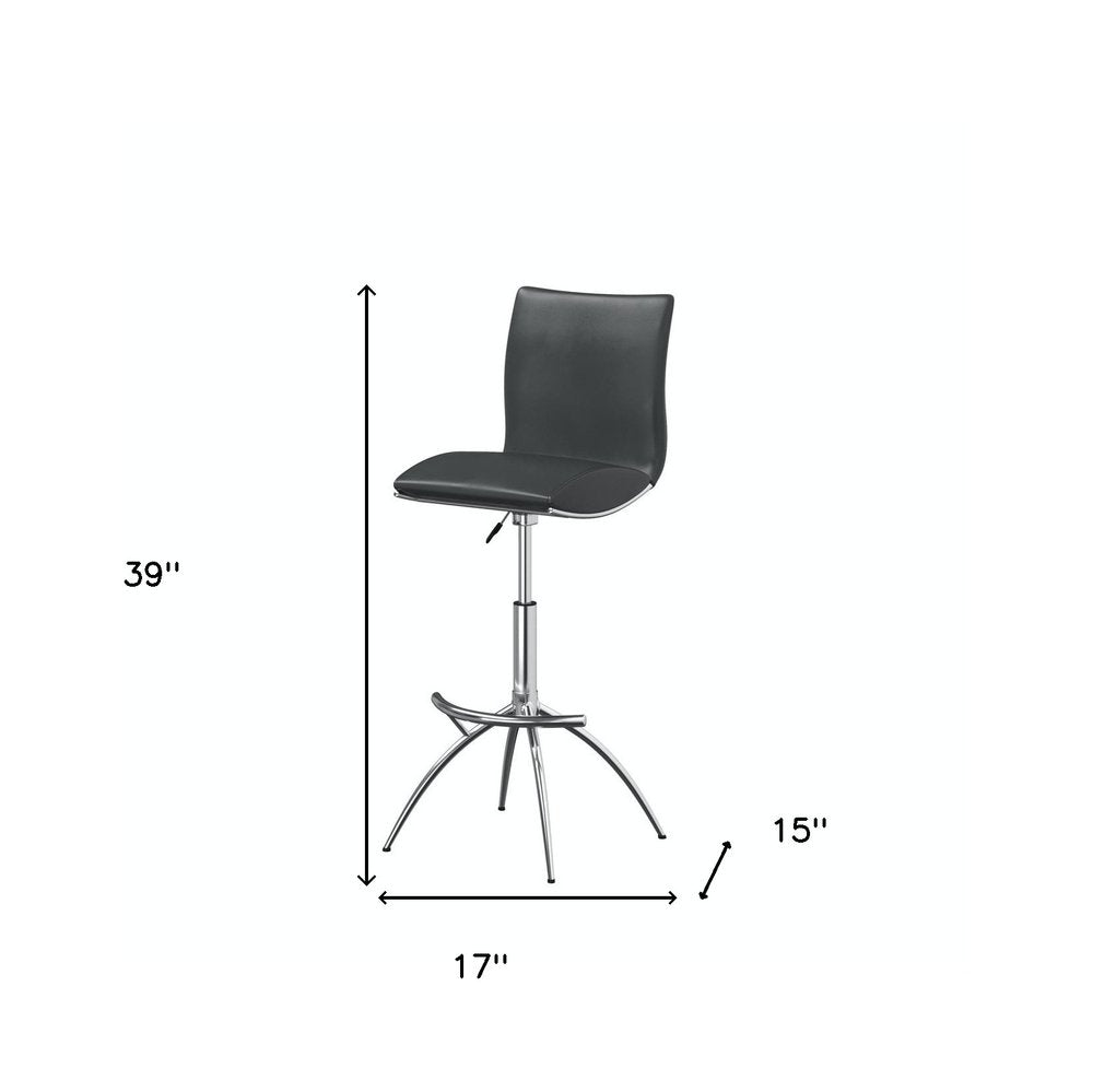Set of Two Gray and Silver Faux Leather and Metal Low Back Adjustable Height Bar Chairs