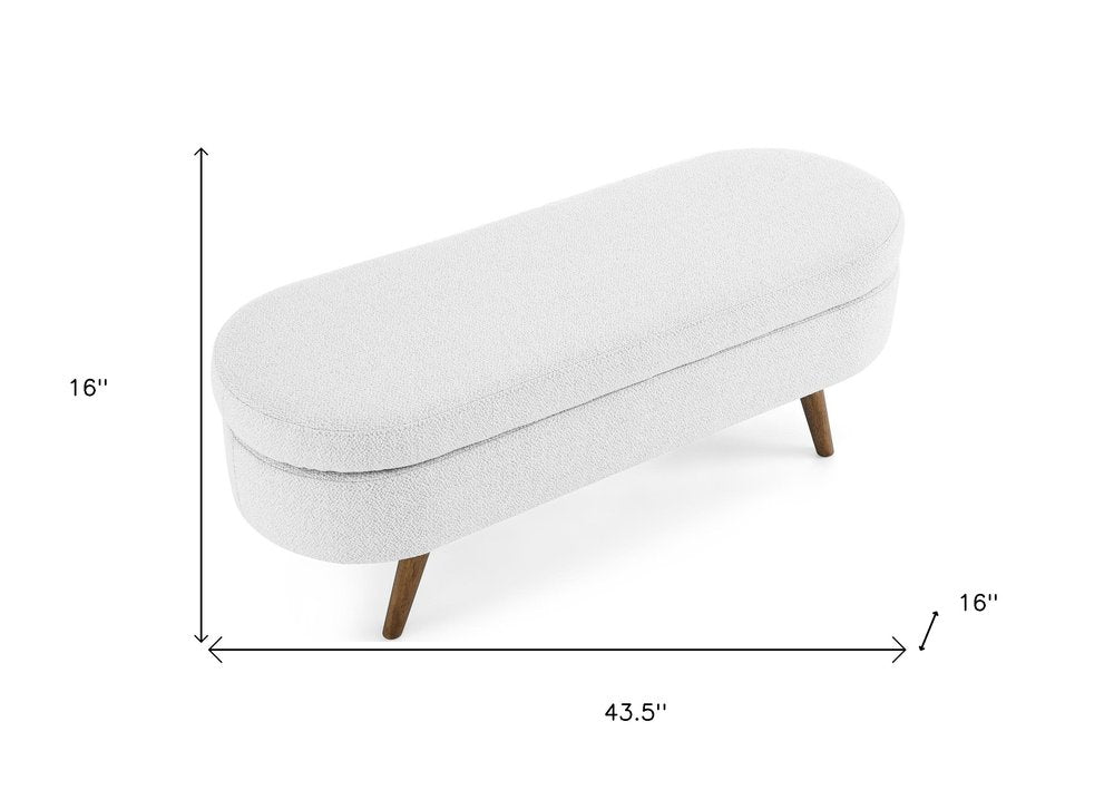 44" White and Brown Linen Upholstered Storage Bench with Flip Top