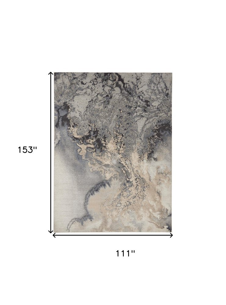 9' X 13' Gray Black and Ivory Abstract Area Rug