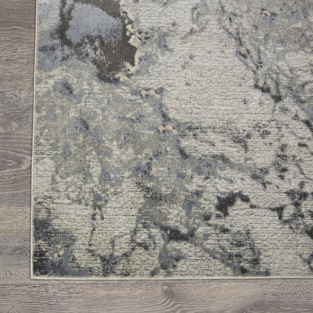 9' X 13' Gray Black and Ivory Abstract Area Rug