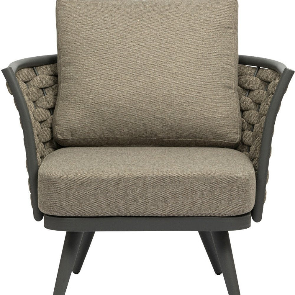 Sillón de exterior de aluminio tejido gris y topo de 81 cm con cojín topo