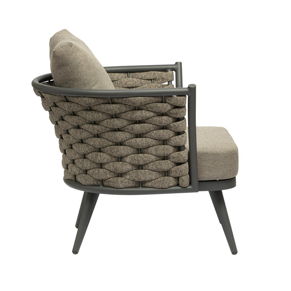 Sillón de exterior de aluminio tejido gris y topo de 81 cm con cojín topo