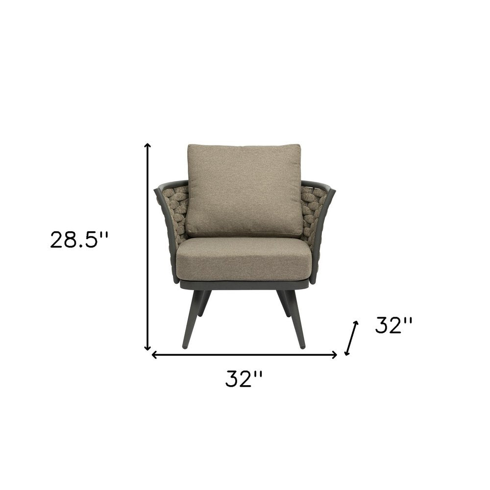 Sillón de exterior de aluminio tejido gris y topo de 81 cm con cojín topo