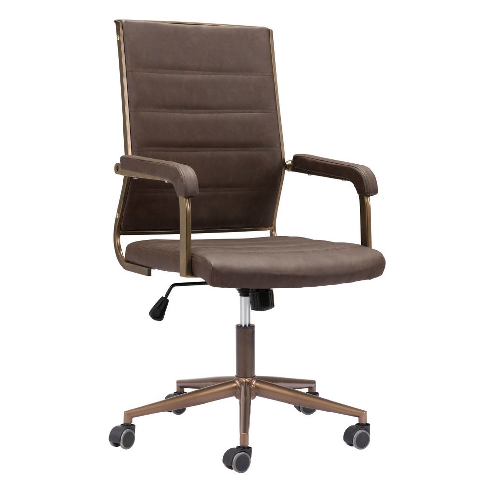 Silla de oficina giratoria con ruedas y altura ajustable en color espresso y bronce