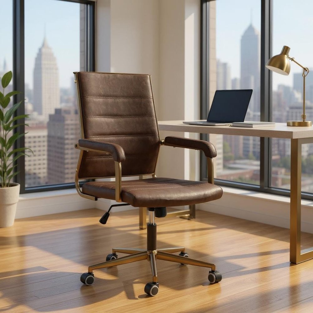 Silla de oficina giratoria con ruedas y altura ajustable en color espresso y bronce