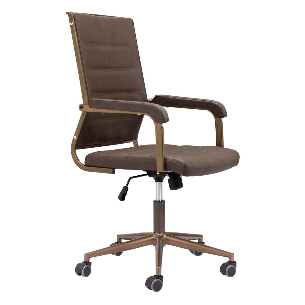 Silla de oficina giratoria con ruedas y altura ajustable en color espresso y bronce