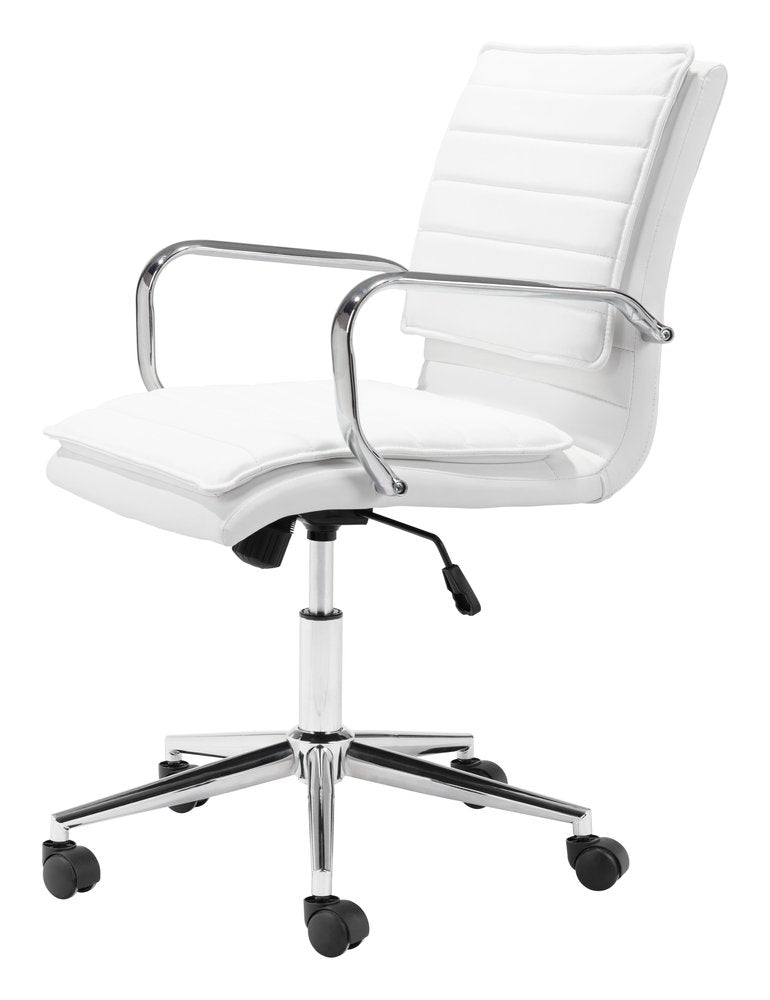 White and Silver Adjustable Height Swivel Rolling Conference Office Chair