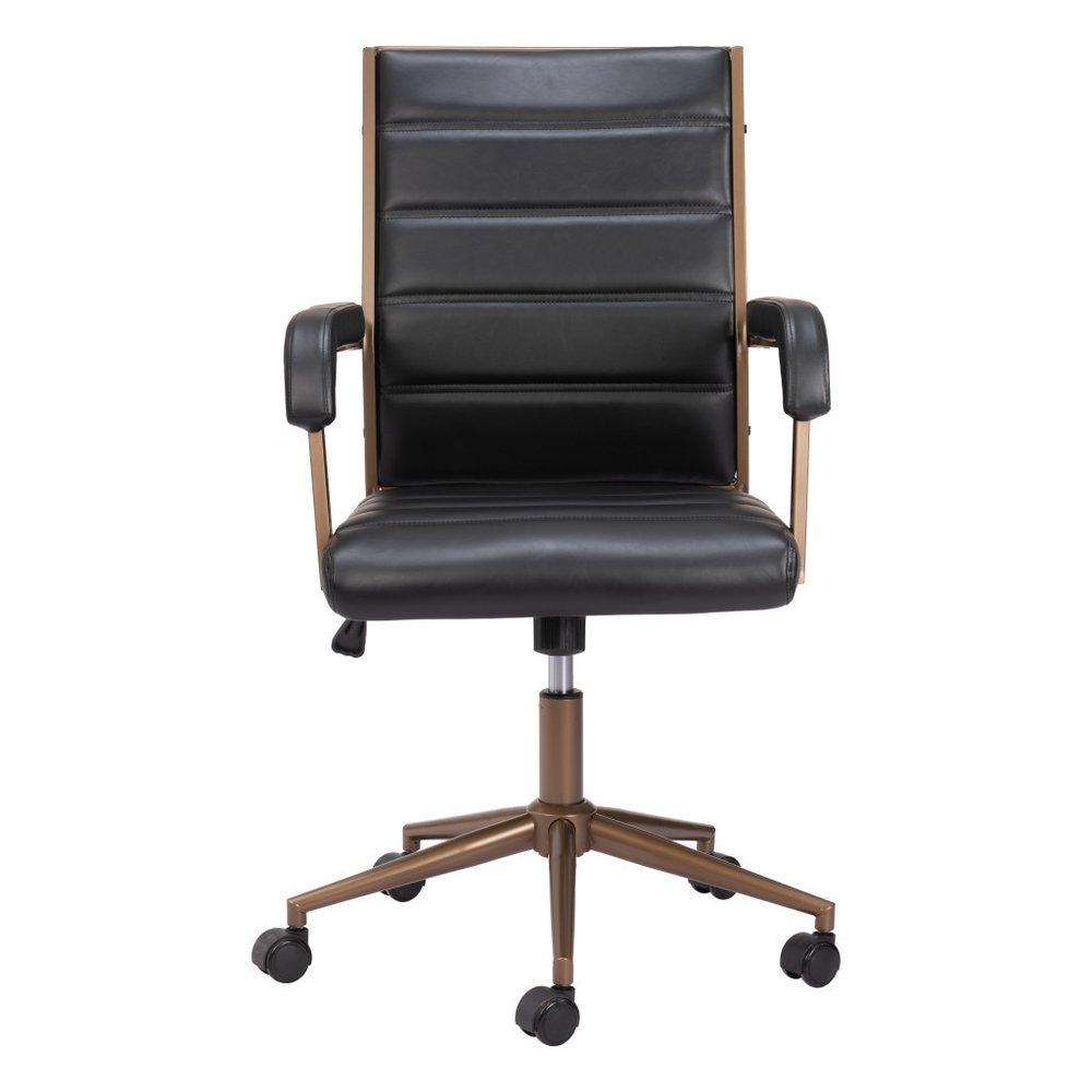 Black and Bronze Adjustable Height Faux Leather Swivel Rolling Office Chair