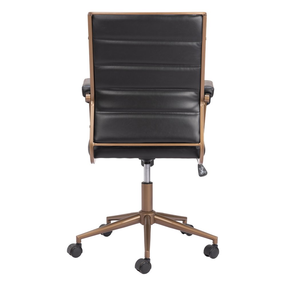 Black and Bronze Adjustable Height Faux Leather Swivel Rolling Office Chair