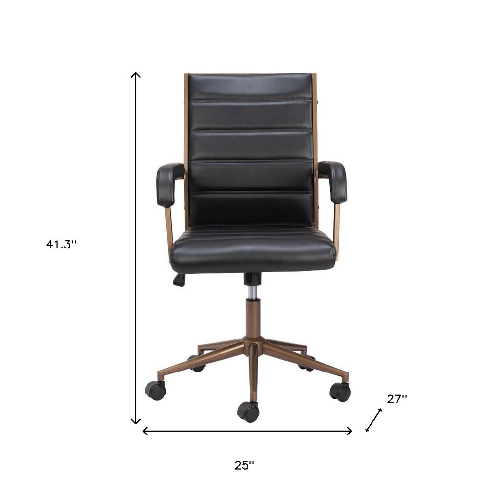 Black and Bronze Adjustable Height Faux Leather Swivel Rolling Office Chair