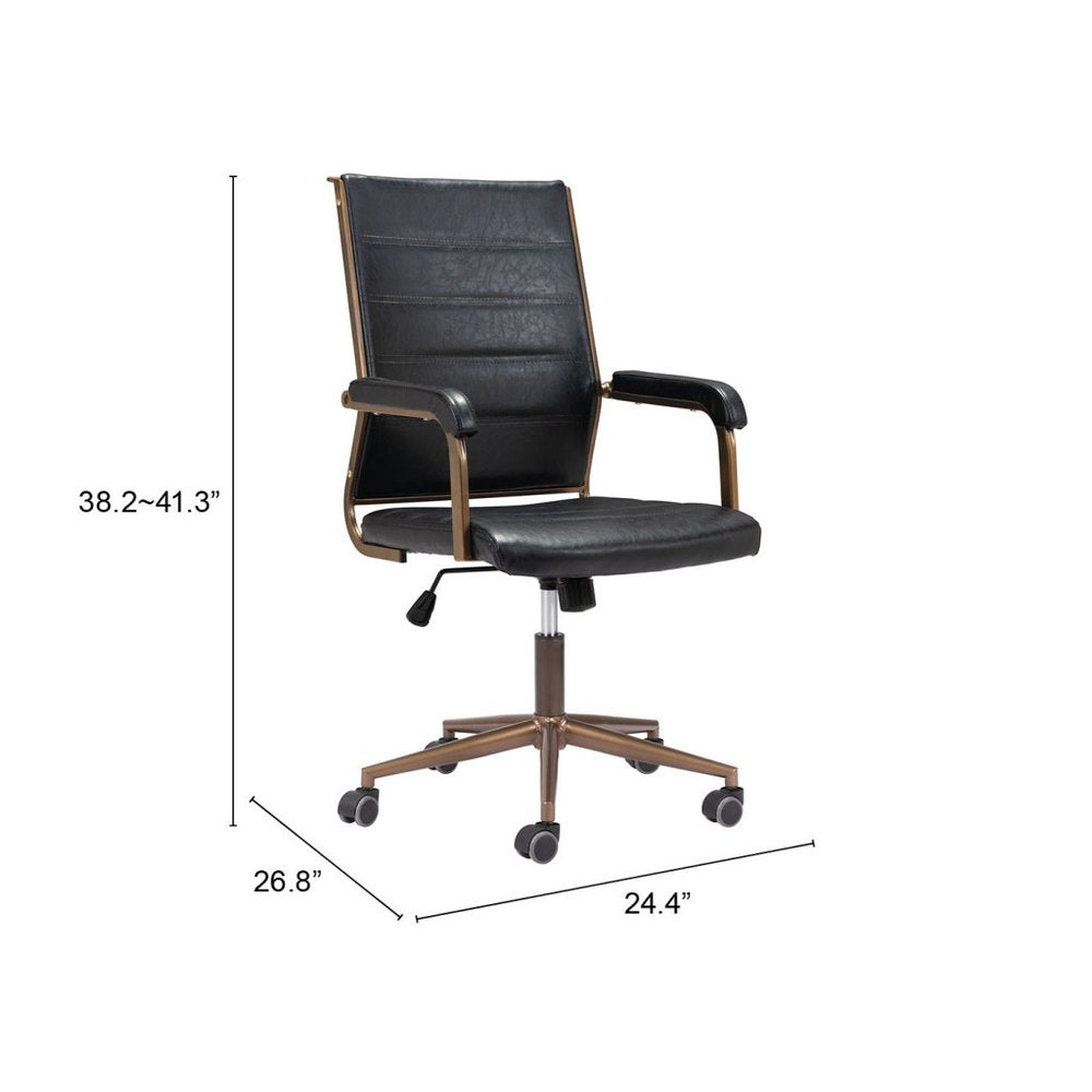 Black and Bronze Adjustable Height Faux Leather Swivel Rolling Office Chair