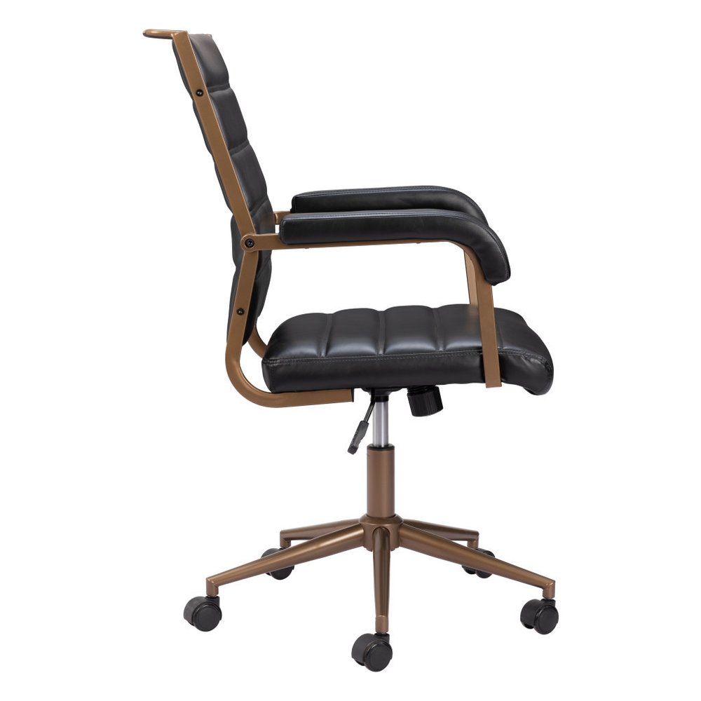 Black and Bronze Adjustable Height Faux Leather Swivel Rolling Office Chair