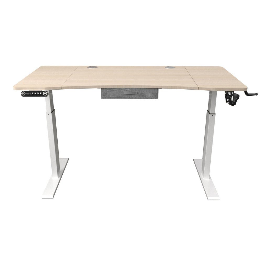 Adjustable Height Oak and White Metal And Wood Hi Low Sit Or Stand Desk
