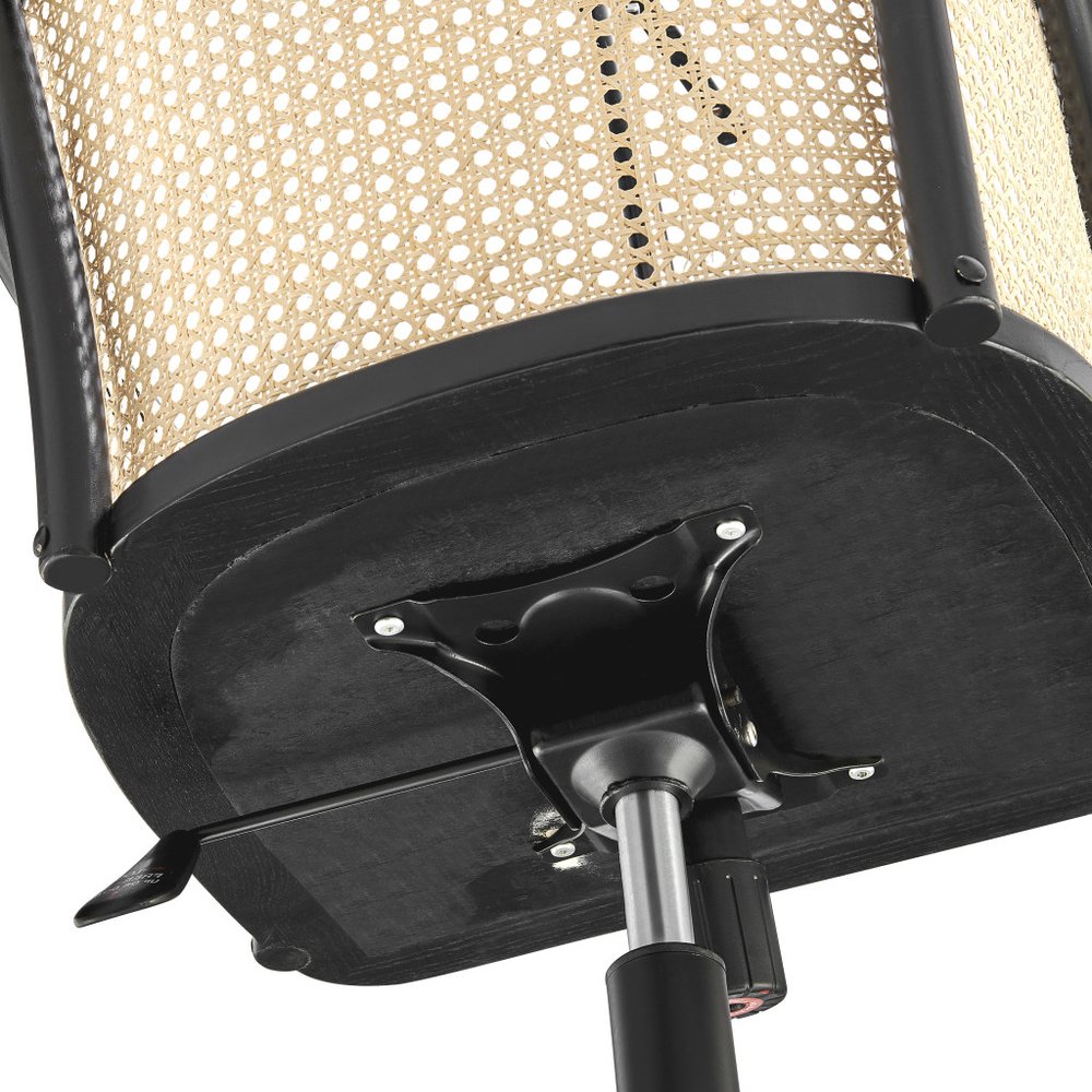 Beige and Black Solid Wood Steel And Cane Rattan Adjustable Swivel Rolling Office Chair