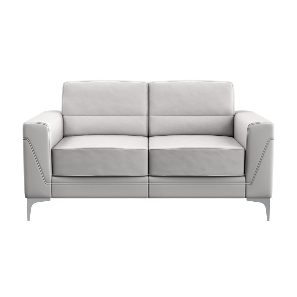 Loveseat de piel sintética gris claro y plateado de 63"