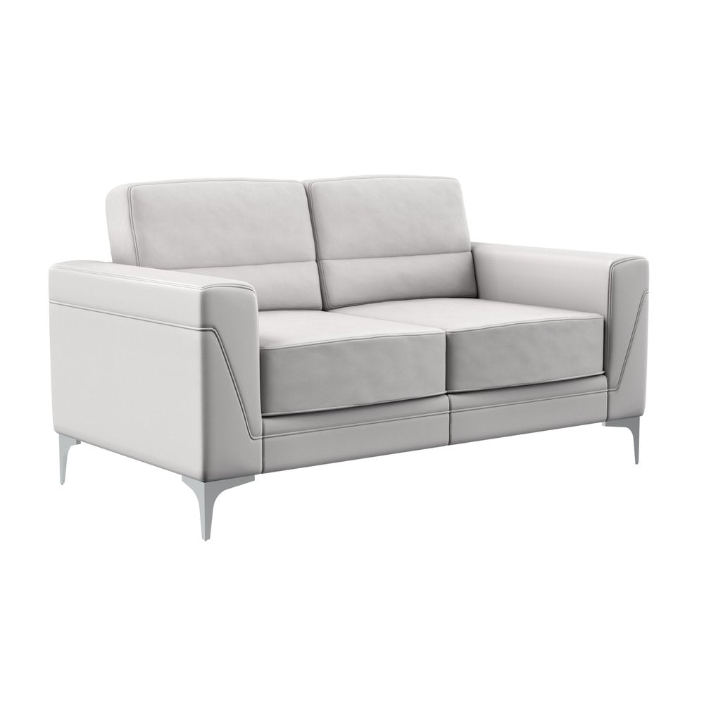 Loveseat de piel sintética gris claro y plateado de 63"