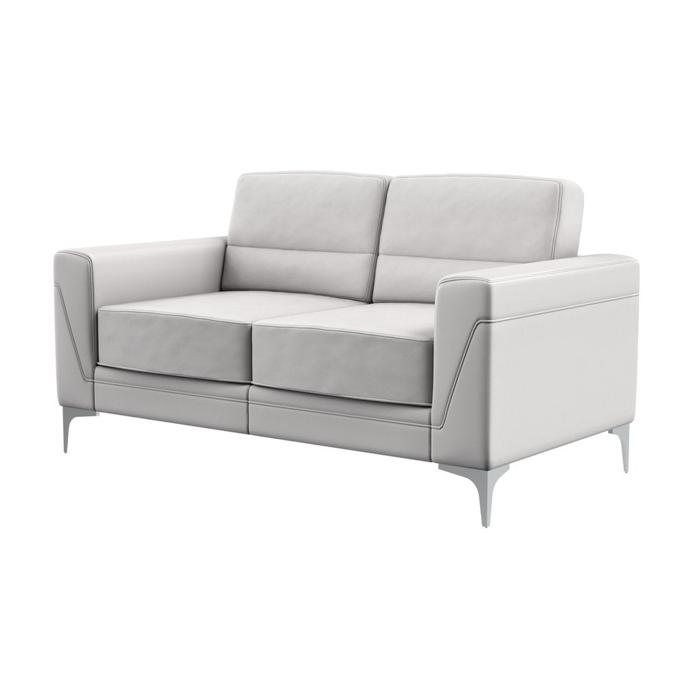 Loveseat de piel sintética gris claro y plateado de 63"