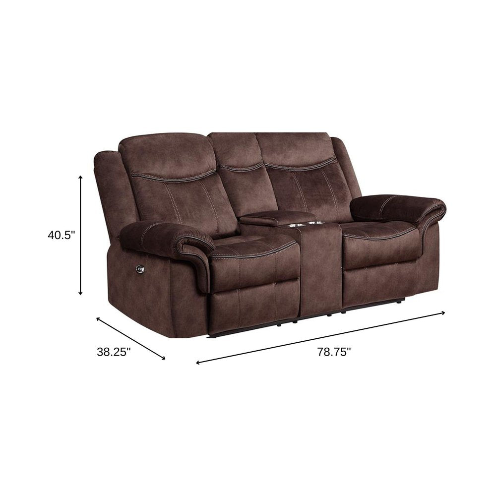 Loveseat eléctrico reclinable de microfibra marrón oscuro de 79" con almacenamiento