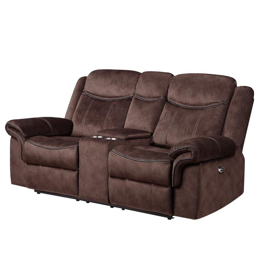 Loveseat eléctrico reclinable de microfibra marrón oscuro de 79" con almacenamiento