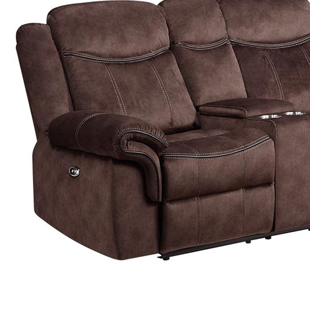 Loveseat eléctrico reclinable de microfibra marrón oscuro de 79" con almacenamiento