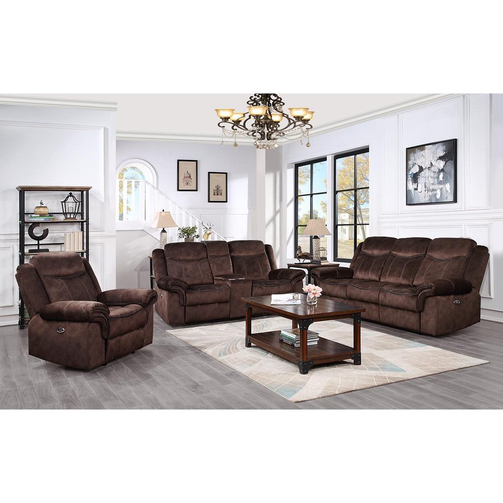 Loveseat eléctrico reclinable de microfibra marrón oscuro de 79" con almacenamiento