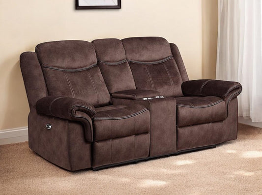 Loveseat eléctrico reclinable de microfibra marrón oscuro de 79" con almacenamiento