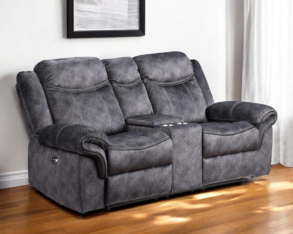Loveseat eléctrico reclinable de microfibra gris oscuro de 79" con almacenamiento