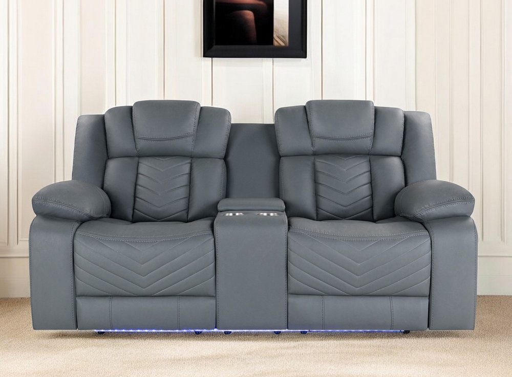 Loveseat eléctrico reclinable de 75" de cuero sintético gris claro con almacenamiento
