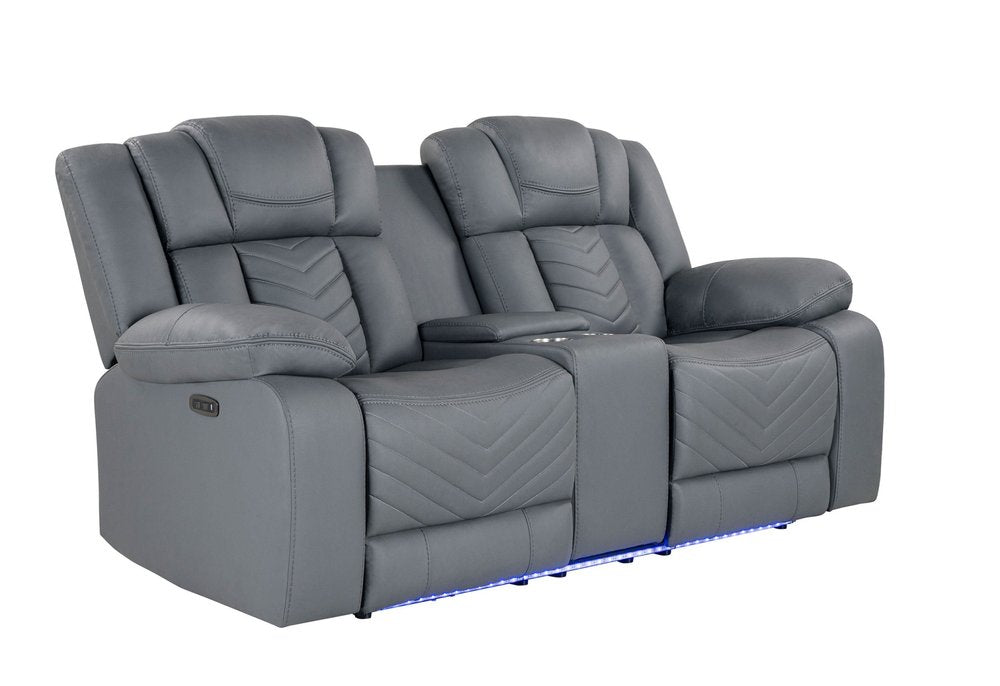 Loveseat eléctrico reclinable de 75" de cuero sintético gris claro con almacenamiento