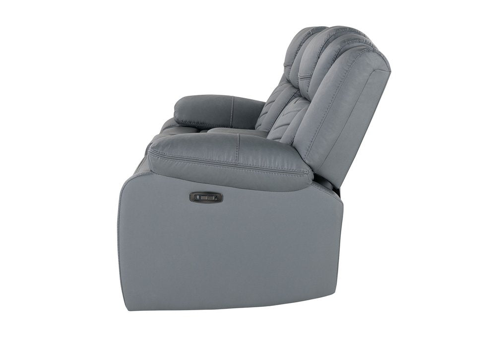Loveseat eléctrico reclinable de 75" de cuero sintético gris claro con almacenamiento