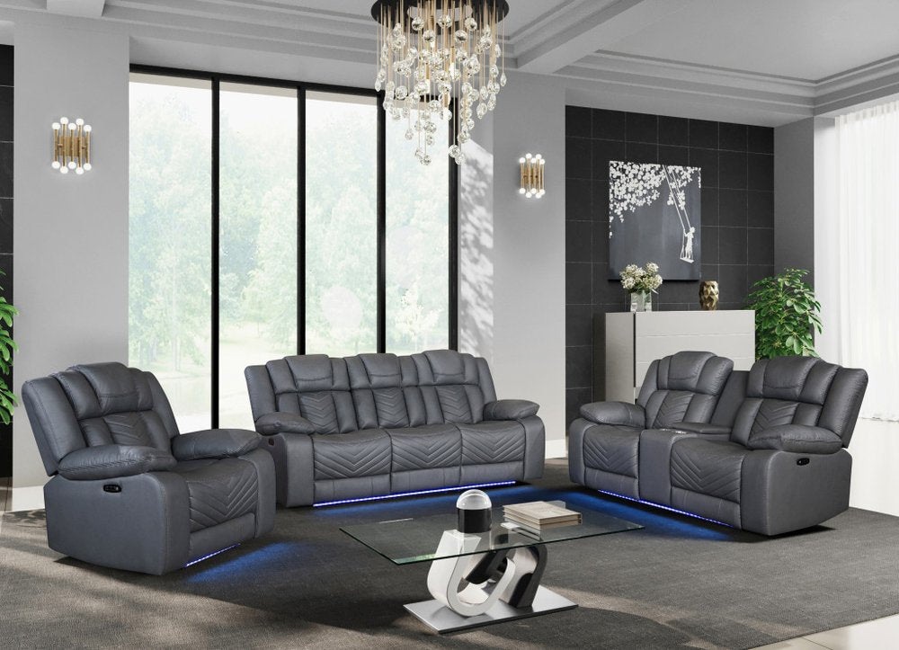Loveseat eléctrico reclinable de 75" de cuero sintético gris claro con almacenamiento