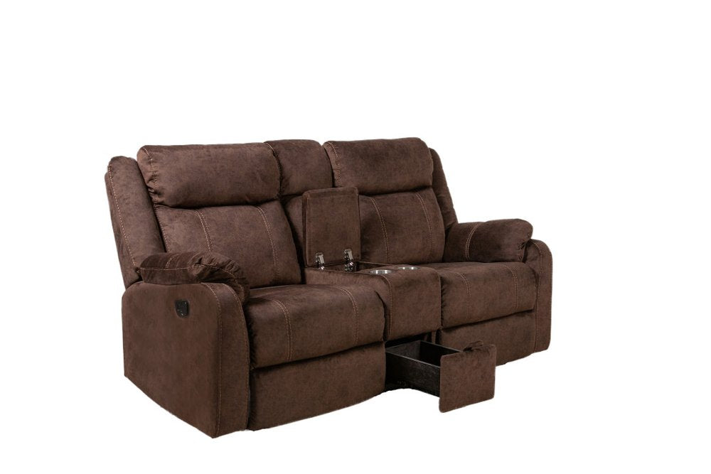 Loveseat reclinable manual de 70" marrón oscuro con almacenamiento