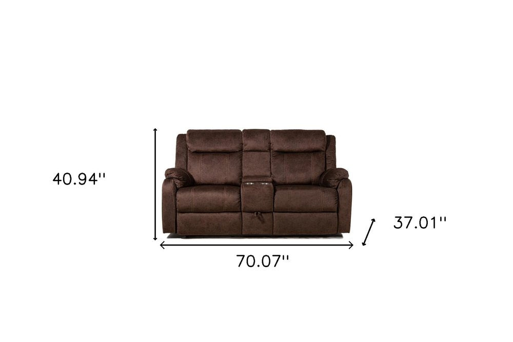Loveseat reclinable manual de 70" marrón oscuro con almacenamiento