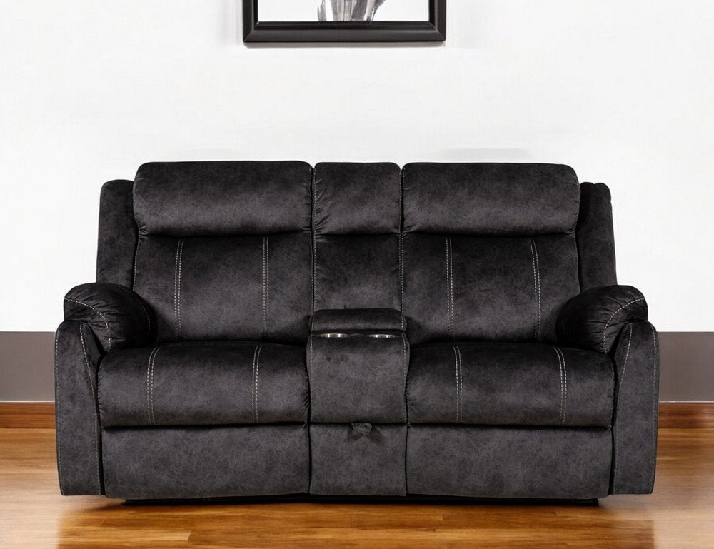 Loveseat reclinable manual de microfibra gris oscuro de 70" con almacenamiento