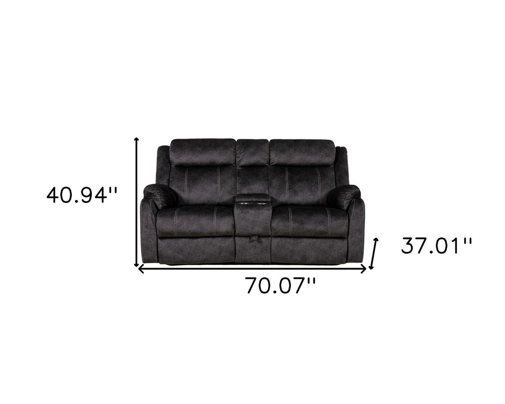 Loveseat reclinable manual de microfibra gris oscuro de 70" con almacenamiento