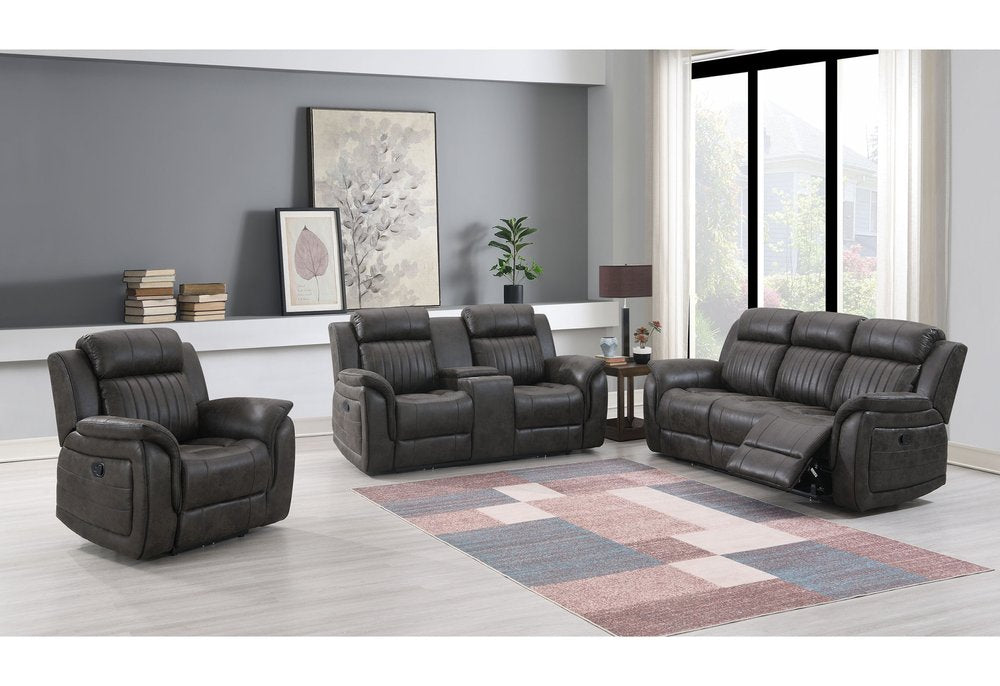 Loveseat reclinable manual de 74" de cuero sintético gris con almacenamiento
